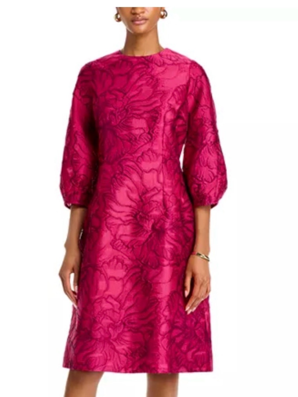 Rickie Freeman for Teri Jon Fuchsia Floral Jacquard Midi Dress